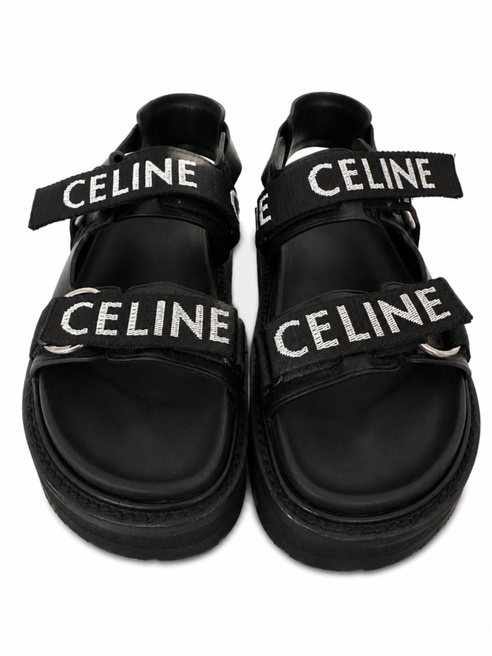 Celine Black Logo Strap Chunky Sandals